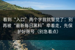 看到“入口”两个字我就警觉了：别再被“最新每日黑料”牵着走，先保护好账号（别急着点）