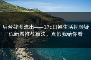 后台截图流出——17c日韩生活视频疑似新增推荐算法，真假我给你看