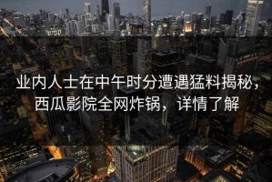 业内人士在中午时分遭遇猛料揭秘，西瓜影院全网炸锅，详情了解