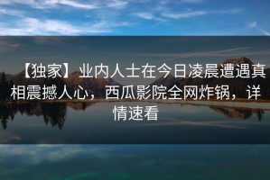 【独家】业内人士在今日凌晨遭遇真相震撼人心，西瓜影院全网炸锅，详情速看