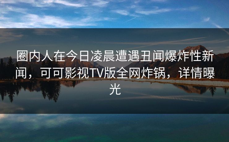 圈内人在今日凌晨遭遇丑闻爆炸性新闻，可可影视TV版全网炸锅，详情曝光