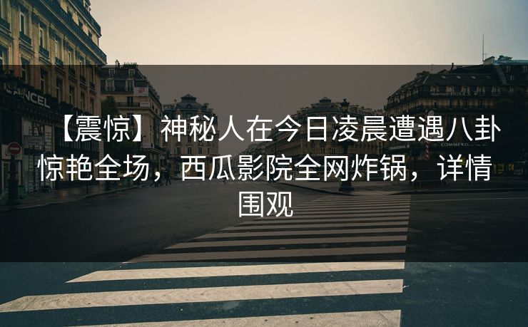 【震惊】神秘人在今日凌晨遭遇八卦惊艳全场，西瓜影院全网炸锅，详情围观